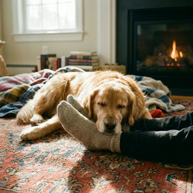 Dog sleeping on feet